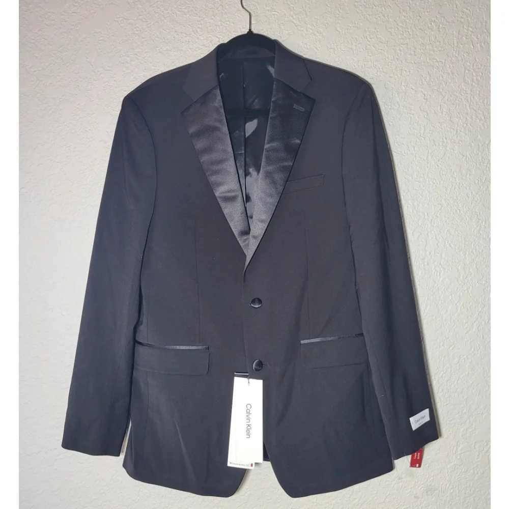 Calvin Klein Men's Black X Slim-Fit Wool Tuxedo Sport Coat Suit Jacket Size 40L